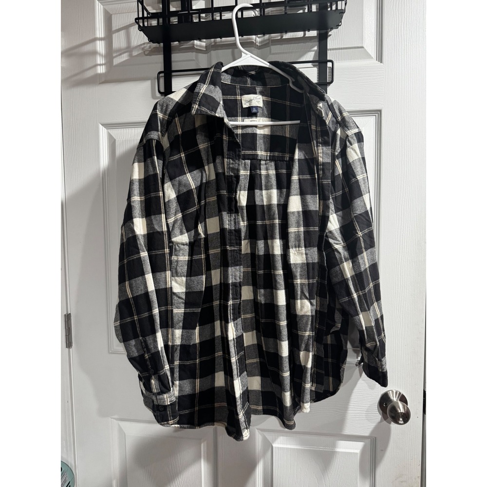 Universal Thread Mens XXL Black White Buffalo Plaid Flannel Oversized Shirt